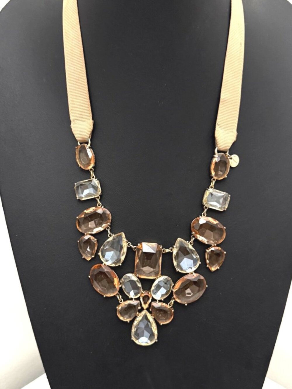 Talbots Necklace Bib Statement Faceted Rhinestone Art Deco Loud Luxury 42 inches